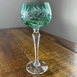 Vintage Bohemian Green Cut Crystal Goblet / Wine Glass Replacement